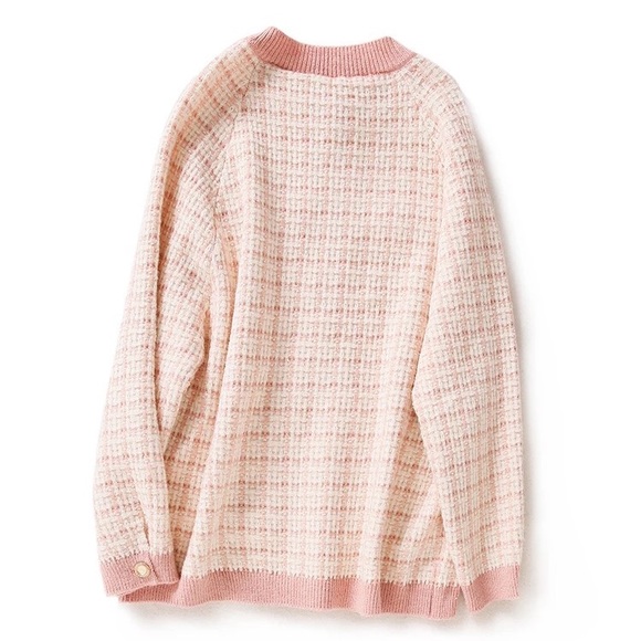 Cardigan sweater plaid pocket luxury pink cream stripe womens - Picture 5 of 5